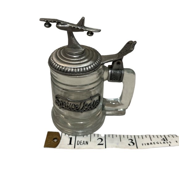 SPRUCE GOOSE Shot Glass Pewter Lid Collectible Mini Crystal Beer Stein - Picture 5 of 10